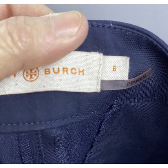 Tory Burch Sz 6 Skinny Callie Navy Blue Pockets Front Seam Ankle Crop Pants - Picture 5 of 10